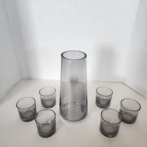 Source Unknown Smoke Glass Carafe and Tumbler Set